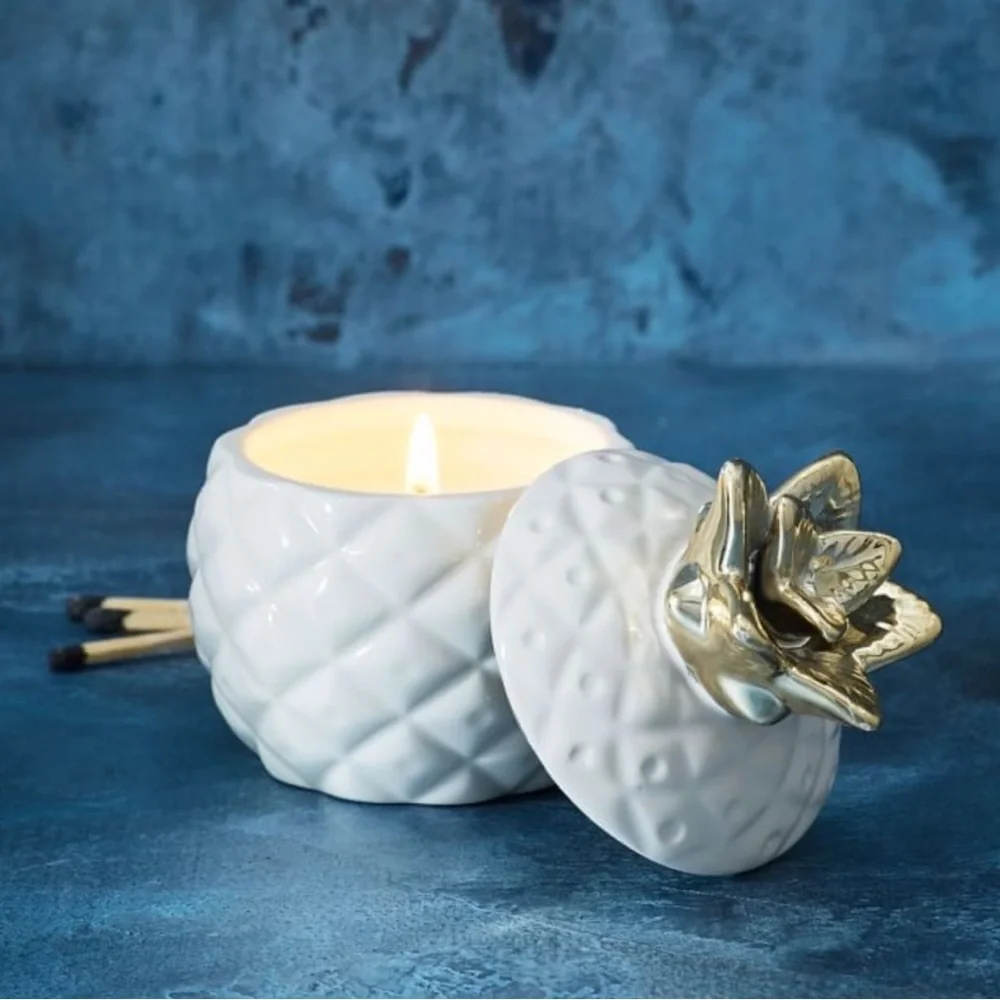 NWT WEST ELM Gold and Cream Pineapple Decorative Accent